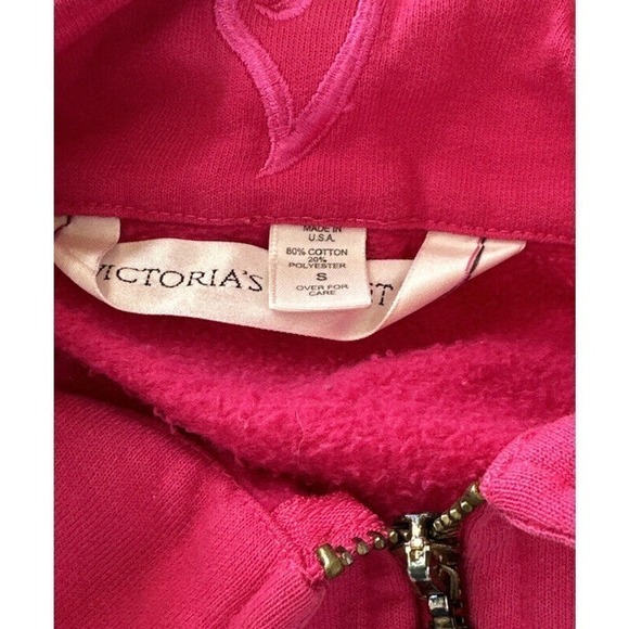 VICTORIAS Secret‎ Cropped 1/4 Zip Sweatshirt Drawstring Pink with Gold 90s Y2K - Picture 10 of 10